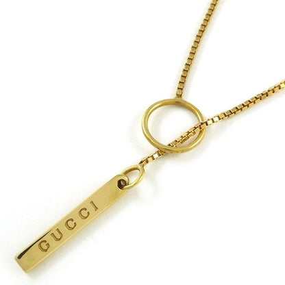 Gucci Lariat Necklace Logo Plate Venetian Chain 18k Yellow Gold