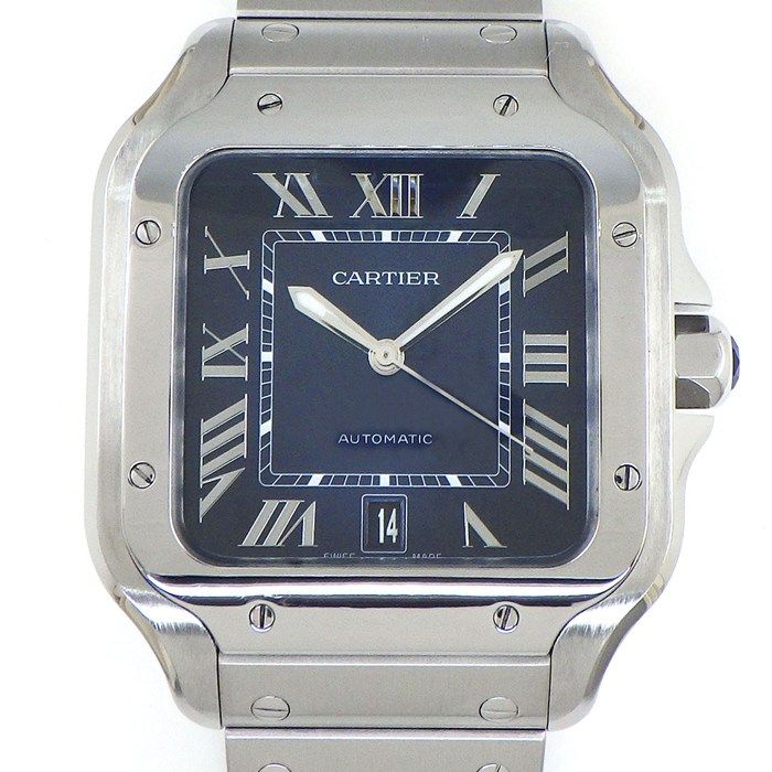Cartier Watch Santos LM Square Sunray Gradient Blue Dial Roman Index Date SS