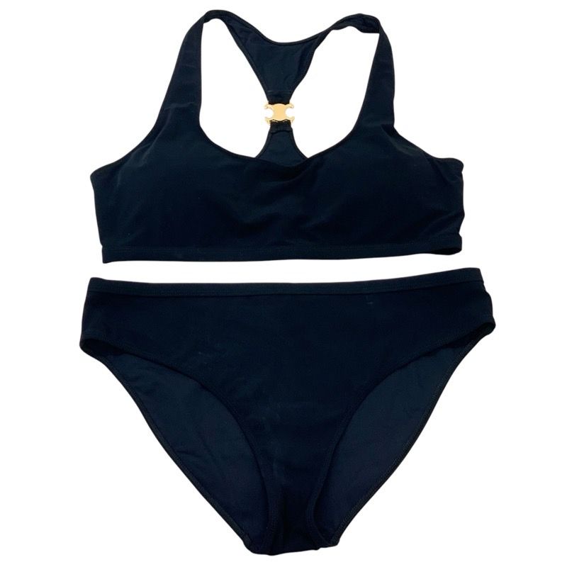 Celine Black Gold Triomphe Swimsuit Bikini Separates Swimwear