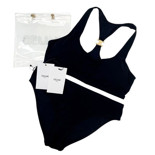 Celine Black Gold Triomphe Swimsuit Bikini Separates Swimwear