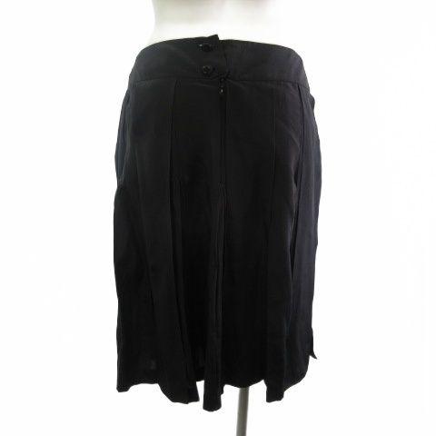 Chanel Skirt Knee Length Silk 100 CC Logo Pleated Black 38