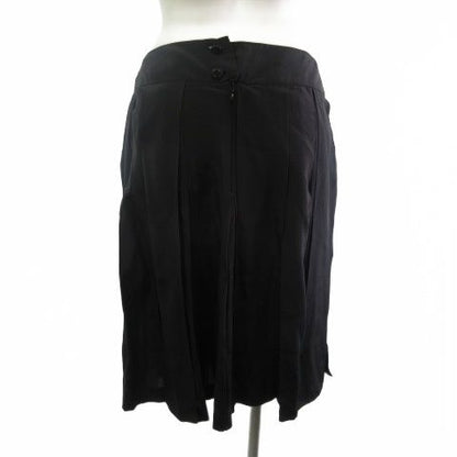 Chanel Skirt Knee Length Silk 100 CC Logo Pleated Black 38