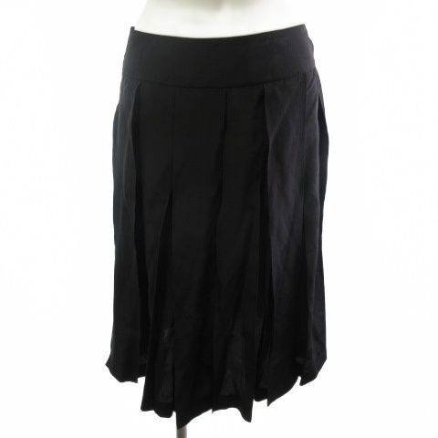 Chanel Skirt Knee Length Silk 100 CC Logo Pleated Black 38