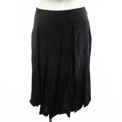Chanel Skirt Knee Length Silk 100 CC Logo Pleated Black 38