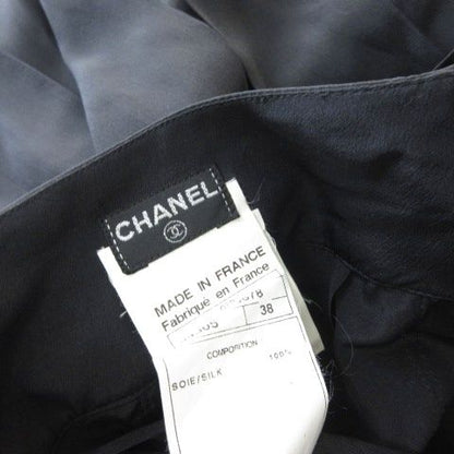 Chanel Skirt Knee Length Silk 100 CC Logo Pleated Black 38