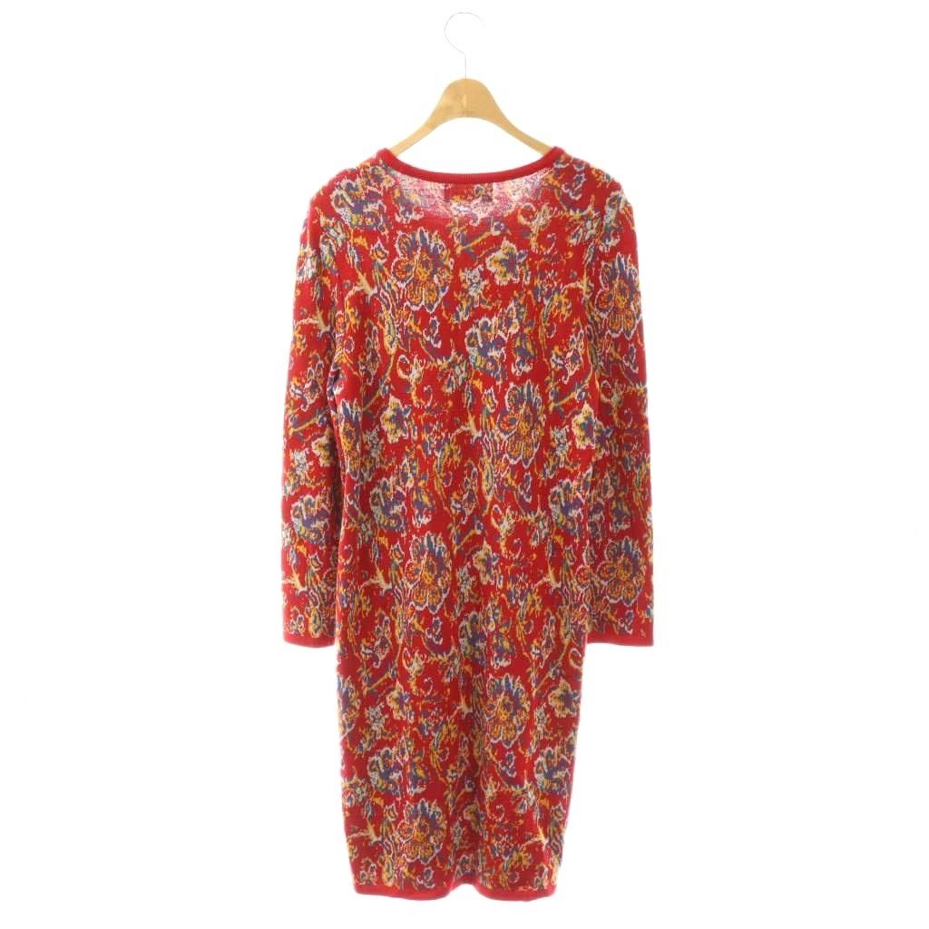 Saint Laurent Yves Dress Long Sleeve Knit Calf Long M Red Multicolor