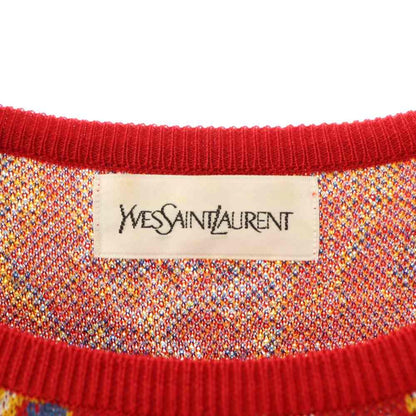 Saint Laurent Yves Dress Long Sleeve Knit Calf Long M Red Multicolor