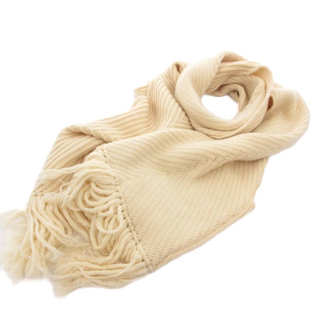 Louis Vuitton Scarf Shawl Fringe Knit Wool Cashmere Blend White Sweater