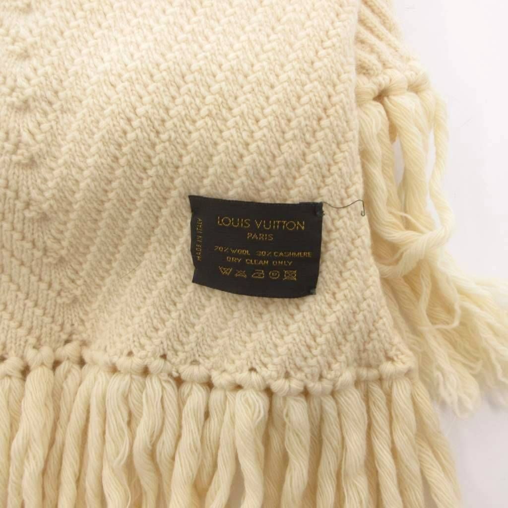 Louis Vuitton Scarf Shawl Fringe Knit Wool Cashmere Blend White Sweater
