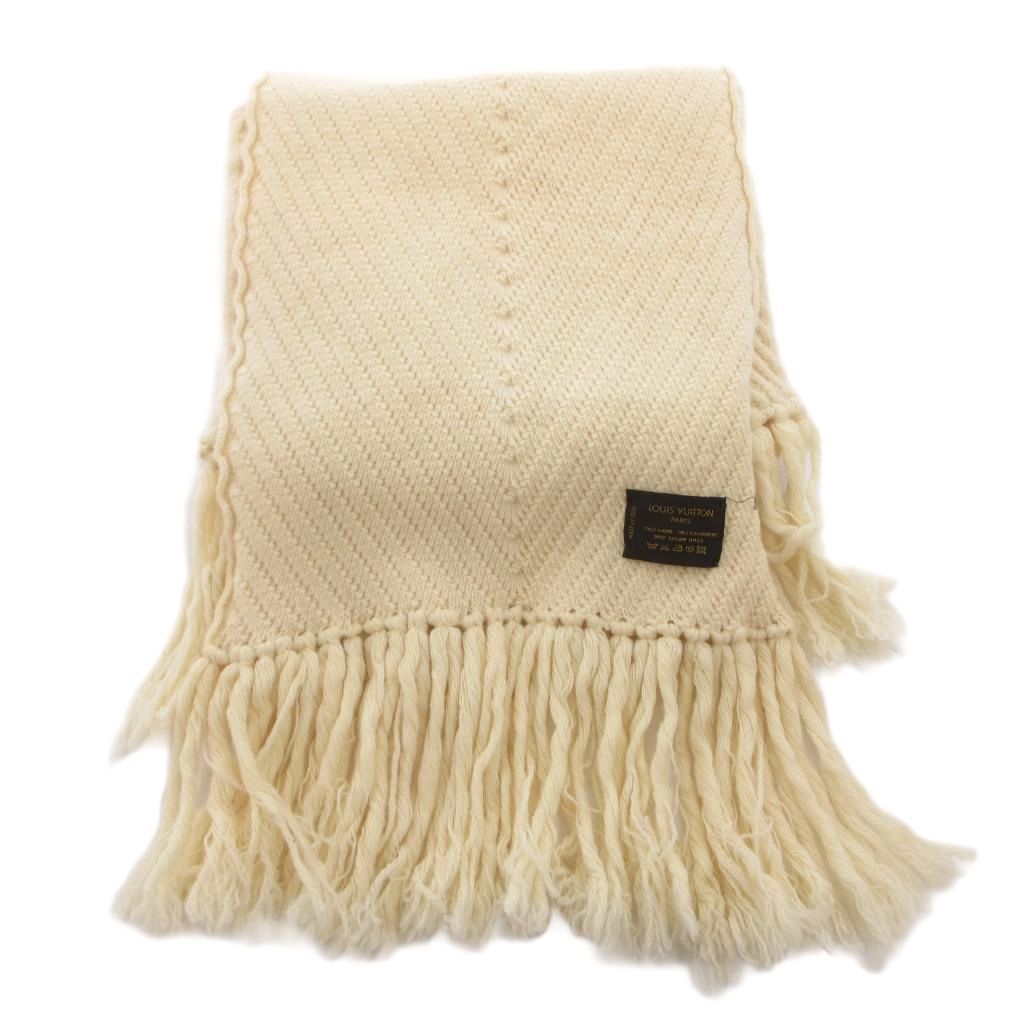 Louis Vuitton Scarf Shawl Fringe Knit Wool Cashmere Blend White Sweater