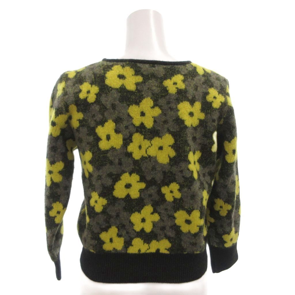Dior Vintage Knit Sweater Floral Lame Long Sleeve M Green