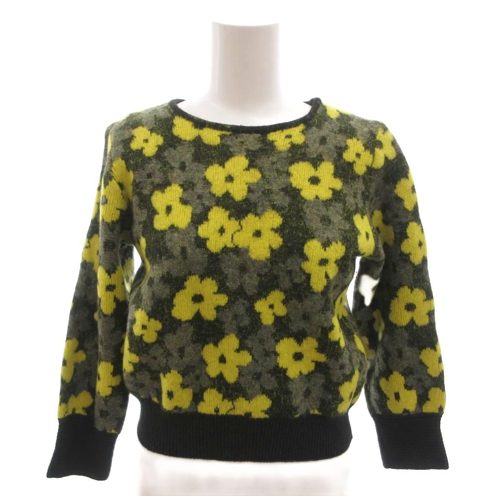 Dior Vintage Knit Sweater Floral Lame Long Sleeve M Green