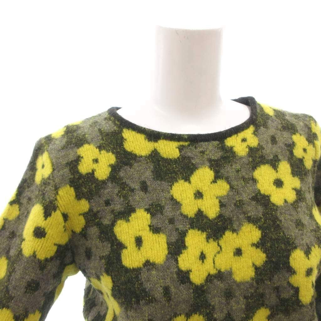 Dior Vintage Knit Sweater Floral Lame Long Sleeve M Green