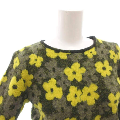 Dior Vintage Knit Sweater Floral Lame Long Sleeve M Green