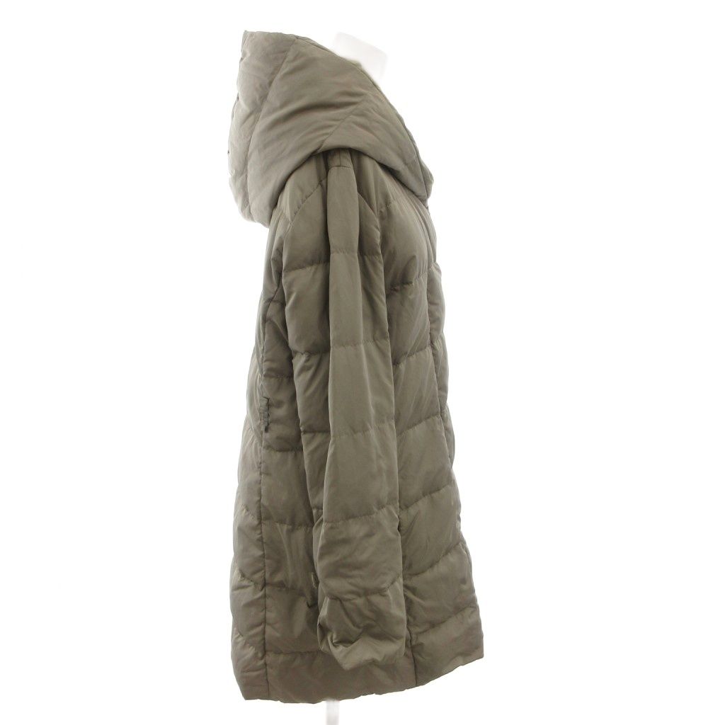 Max Mara Down Jacket Coat Hood Long Snap Button 42 Khaki