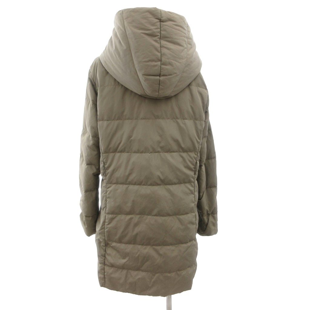 Max Mara Down Jacket Coat Hood Long Snap Button 42 Khaki