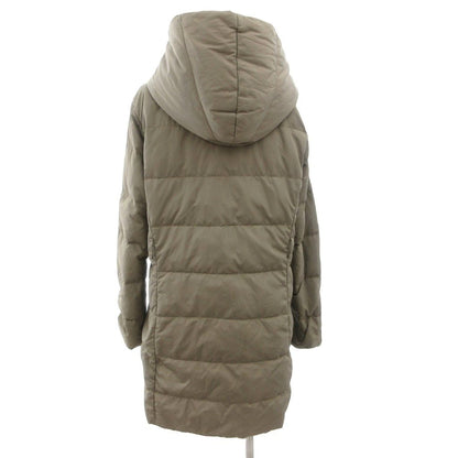 Max Mara Down Jacket Coat Hood Long Snap Button 42 Khaki