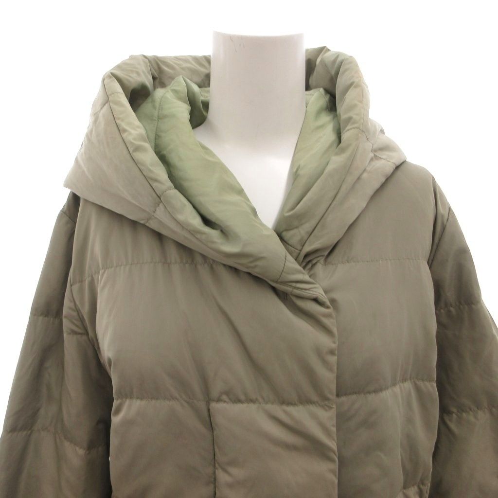 Max Mara Down Jacket Coat Hood Long Snap Button 42 Khaki