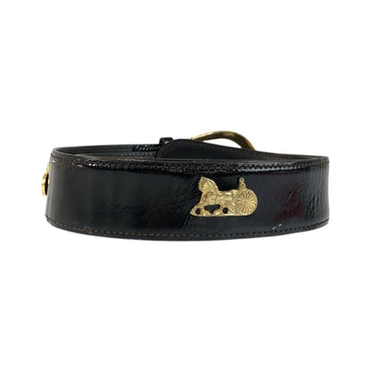 Celine Vintage Carriage 70 cm Black Gold Patent Leather Belt