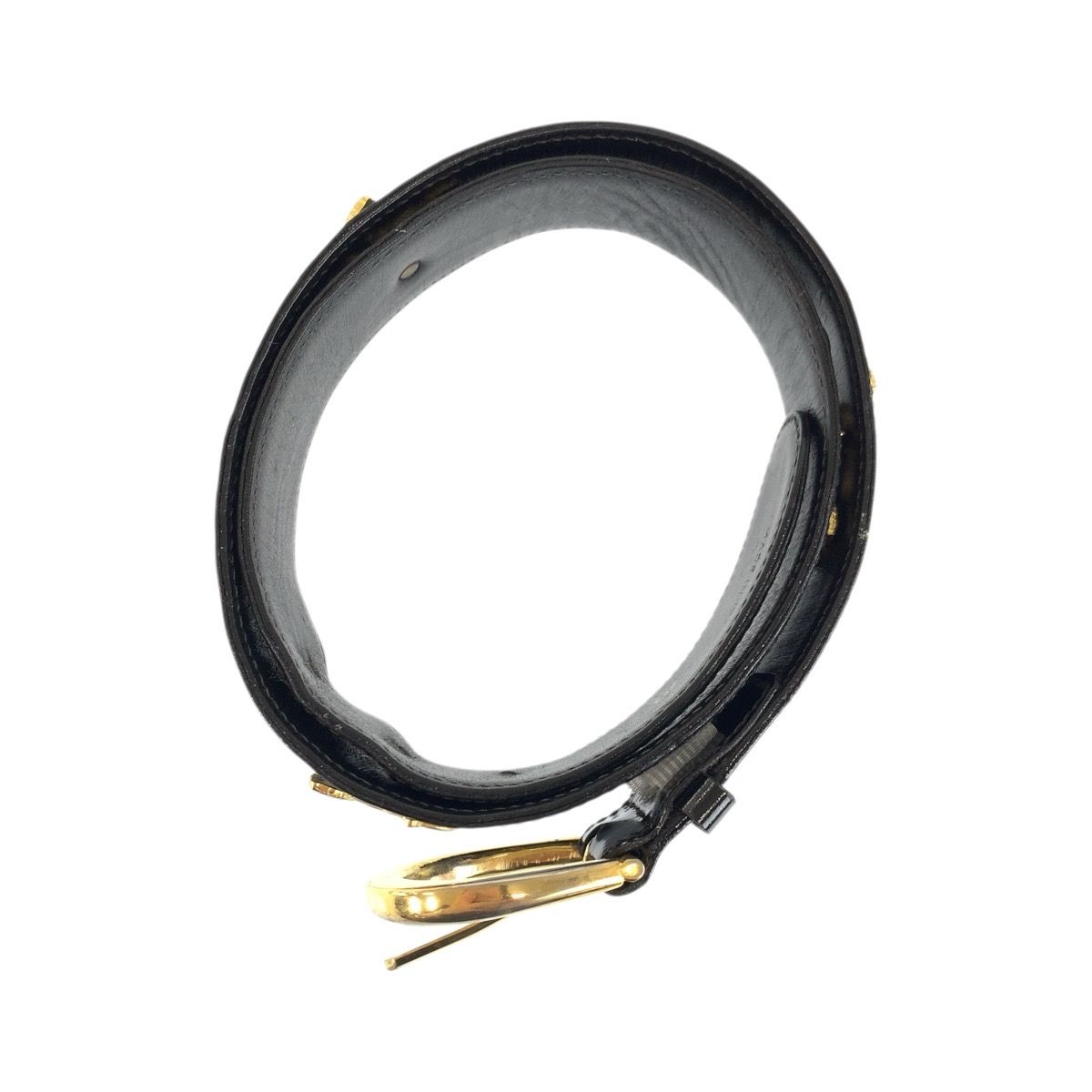 Celine Vintage Carriage 70 cm Black Gold Patent Leather Belt