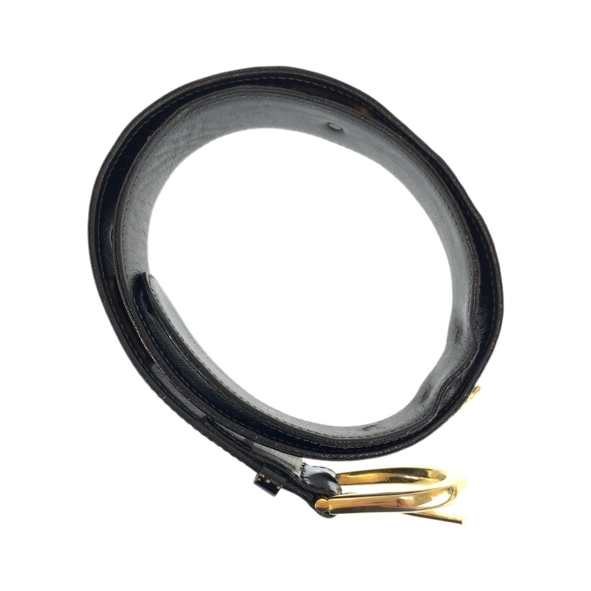 Celine Vintage Carriage 70 cm Black Gold Patent Leather Belt