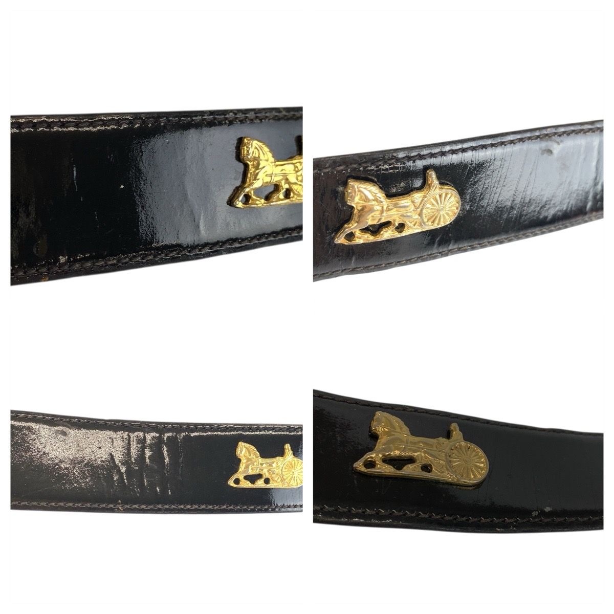 Celine Vintage Carriage 70 cm Black Gold Patent Leather Belt