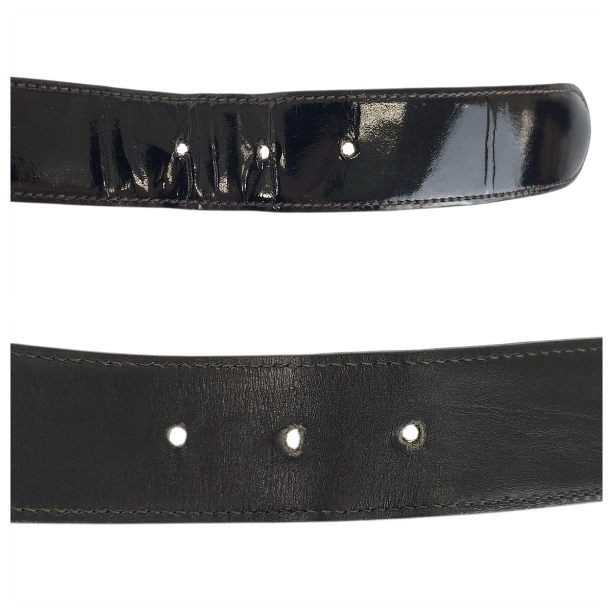 Celine Vintage Carriage 70 cm Black Gold Patent Leather Belt