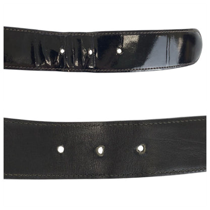 Celine Vintage Carriage 70 cm Black Gold Patent Leather Belt