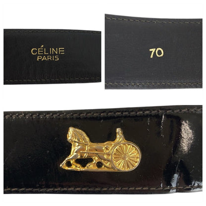 Celine Vintage Carriage 70 cm Black Gold Patent Leather Belt
