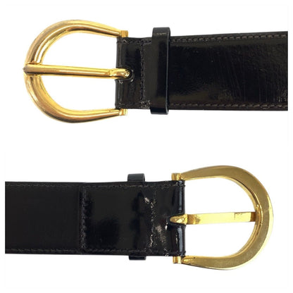 Celine Vintage Carriage 70 cm Black Gold Patent Leather Belt
