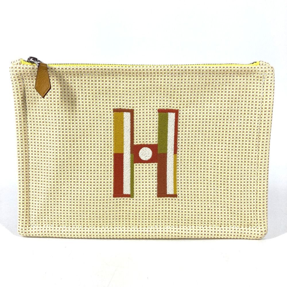 Hermes Pouch Flat Embroidered Faubourg PM Cotton Citron Ocher Yellow