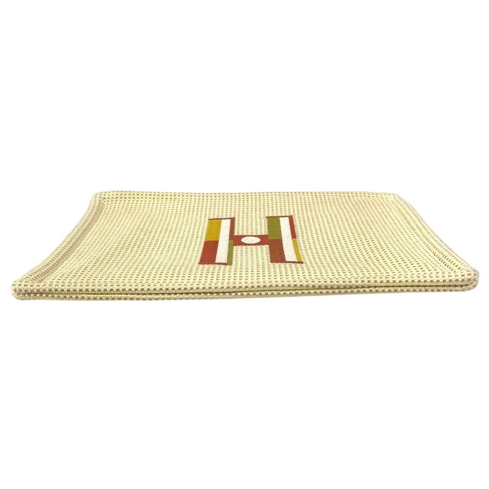 Hermes Pouch Flat Embroidered Faubourg PM Cotton Citron Ocher Yellow