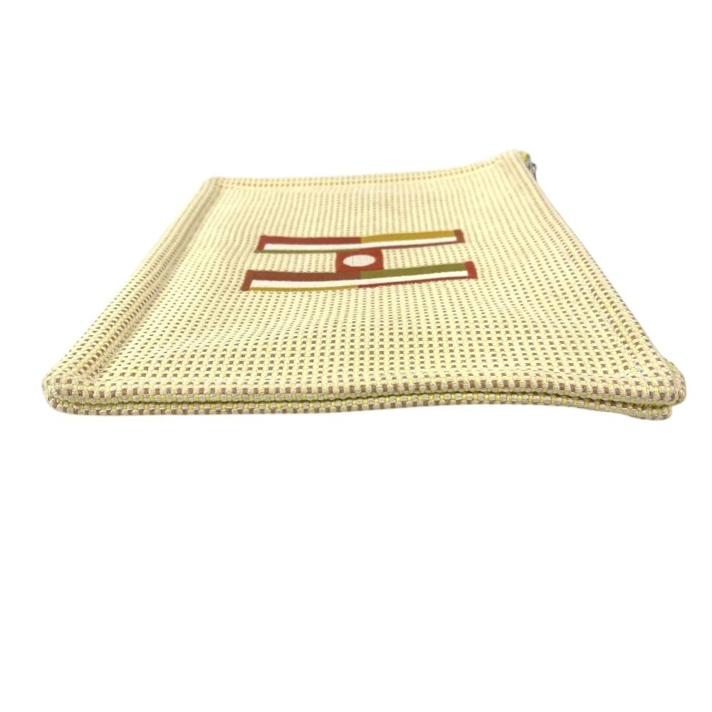 Hermes Pouch Flat Embroidered Faubourg PM Cotton Citron Ocher Yellow