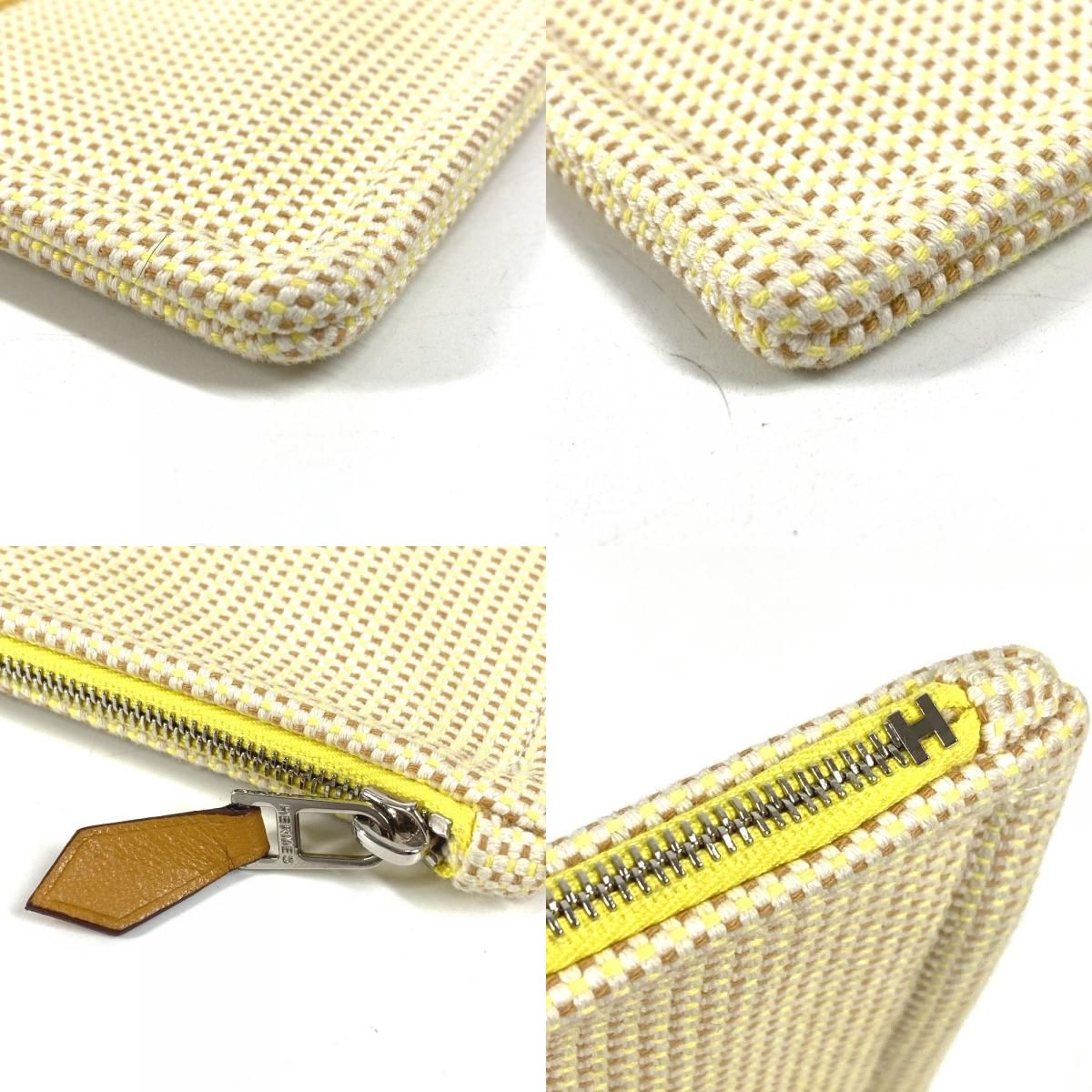 Hermes Pouch Flat Embroidered Faubourg PM Cotton Citron Ocher Yellow