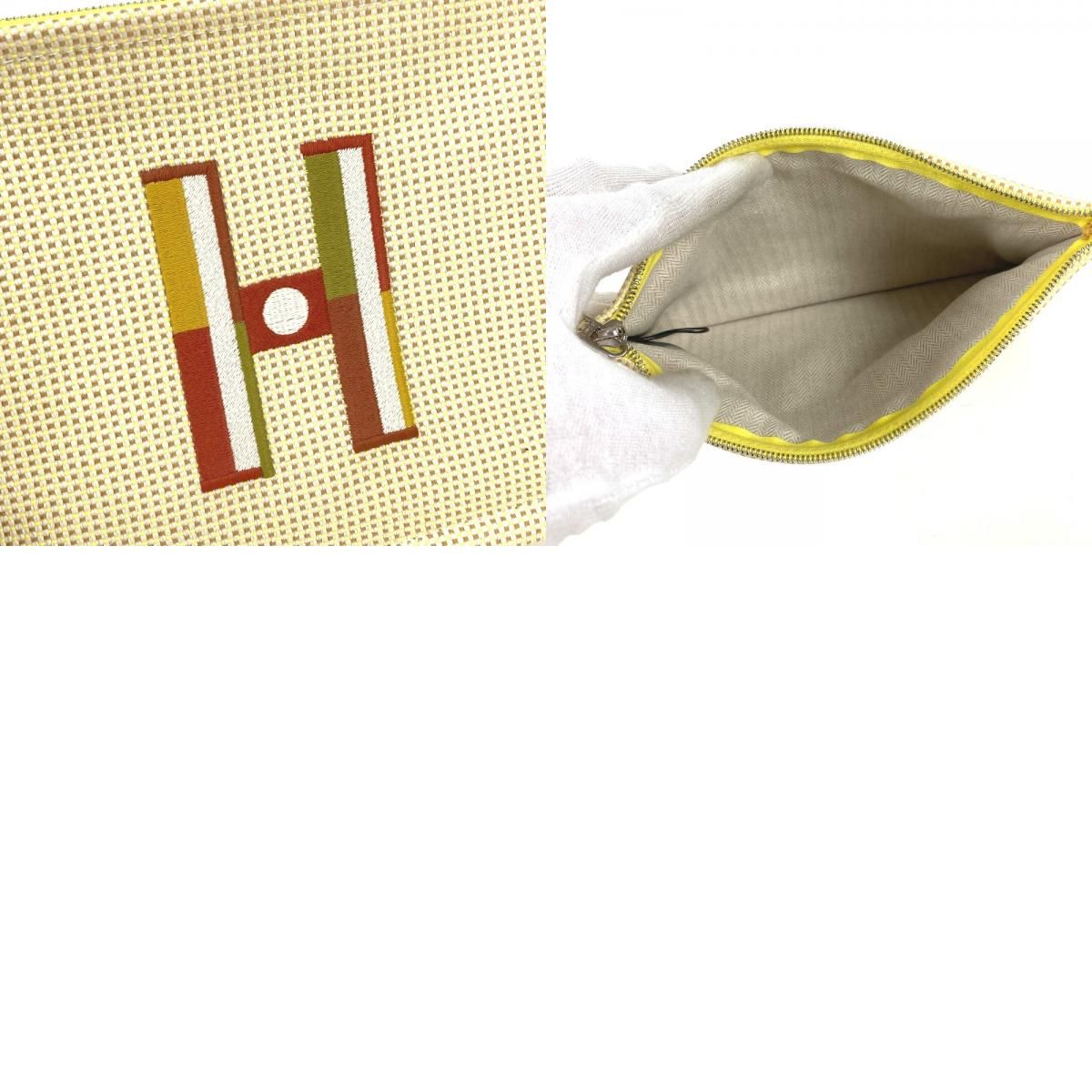 Hermes Pouch Flat Embroidered Faubourg PM Cotton Citron Ocher Yellow