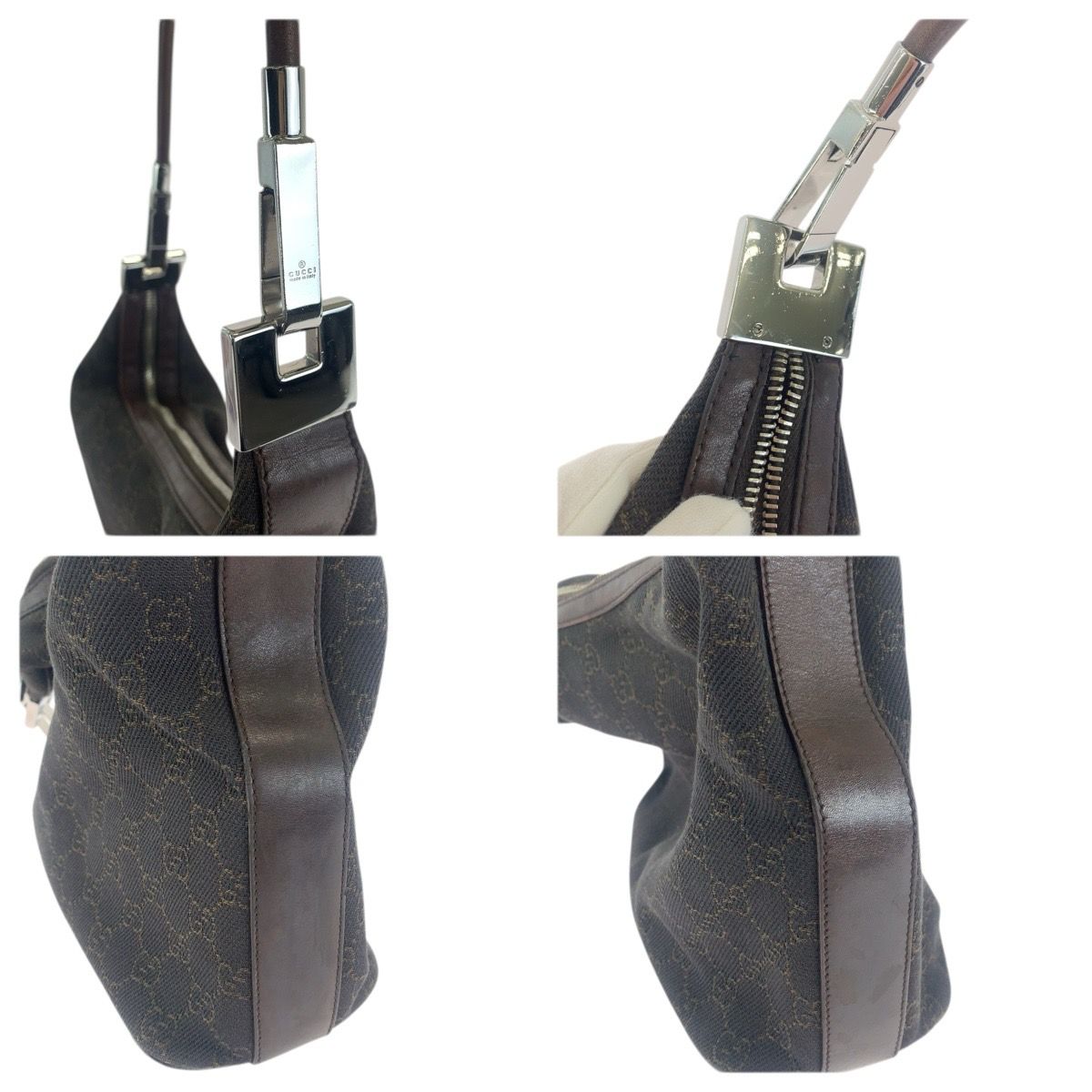 Gucci Brown Dark Silver GG Canvas Leather Shoulder Bag