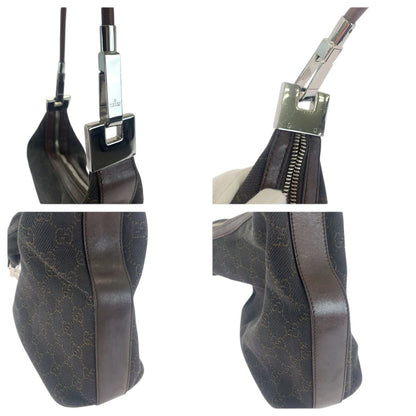 Gucci Brown Dark Silver GG Canvas Leather Shoulder Bag