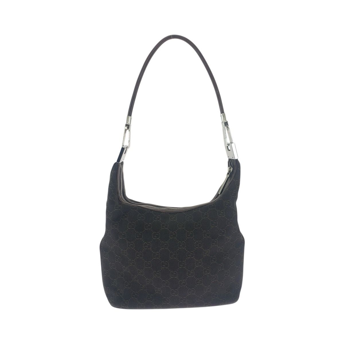 Gucci Brown Dark Silver GG Canvas Leather Shoulder Bag