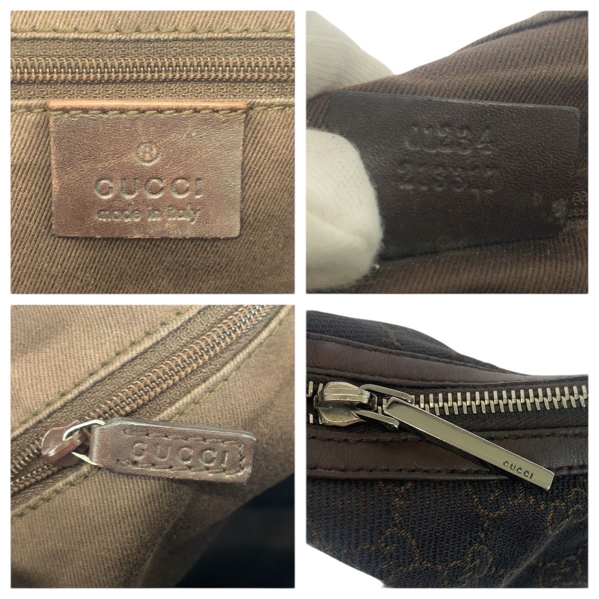 Gucci Brown Dark Silver GG Canvas Leather Shoulder Bag