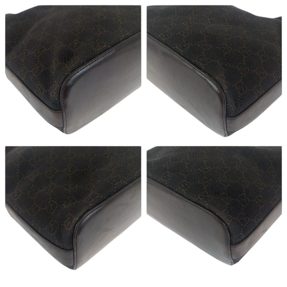 Gucci Brown Dark Silver GG Canvas Leather Shoulder Bag