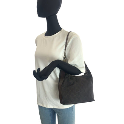 Gucci Brown Dark Silver GG Canvas Leather Shoulder Bag