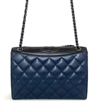 Chanel Chain Shoulder Bag Navy Black Silver Quilted