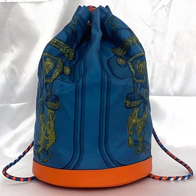 Hermes Drawstring Bag Soiree 22 Blue Brides de Gala