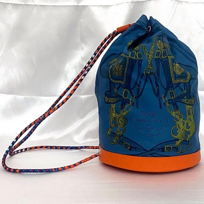 Hermes Drawstring Bag Soiree 22 Blue Brides de Gala