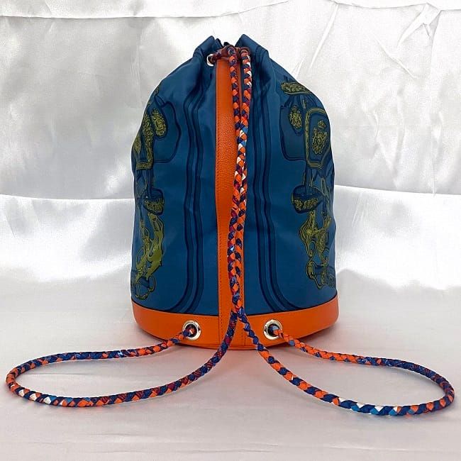 Hermes Drawstring Bag Soiree 22 Blue Brides de Gala