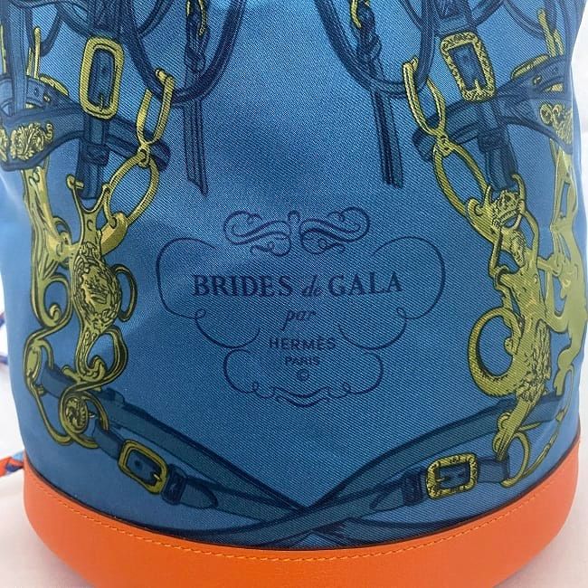 Hermes Drawstring Bag Soiree 22 Blue Brides de Gala