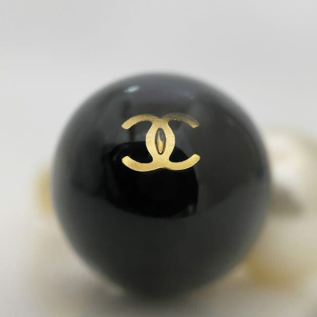 Chanel Pearl Ring Gold White Black