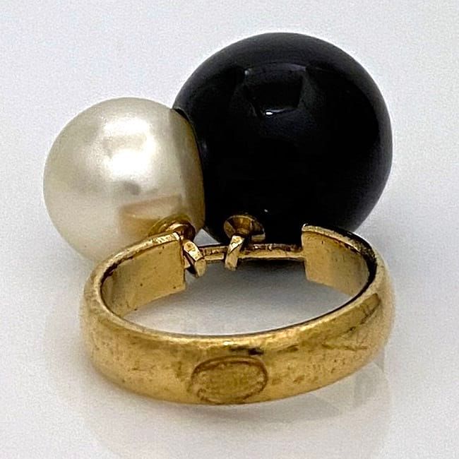 Chanel Pearl Ring Gold White Black