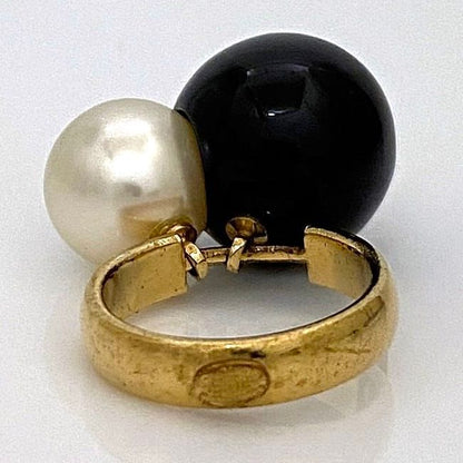 Chanel Pearl Ring Gold White Black