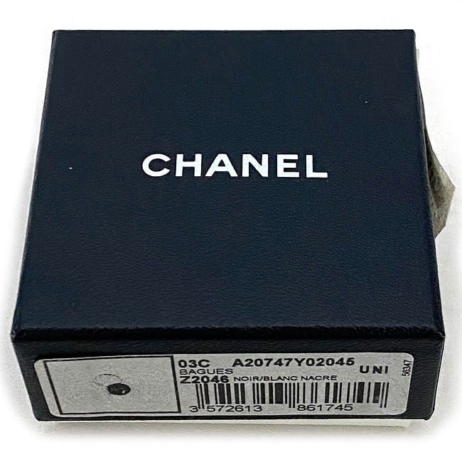 Chanel Pearl Ring Gold White Black